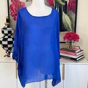 Sofia Women's Oversized Batwing Sleeve Kaftan Silk Blouse Royal Blue One Size